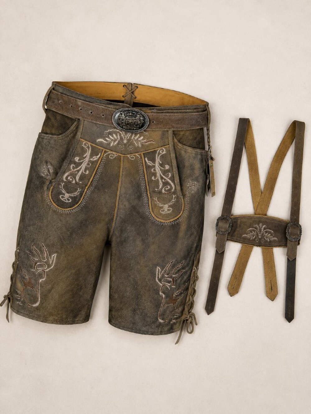 Oktoberfest Lederhosen Men Suede German Klose Outfit with Belt